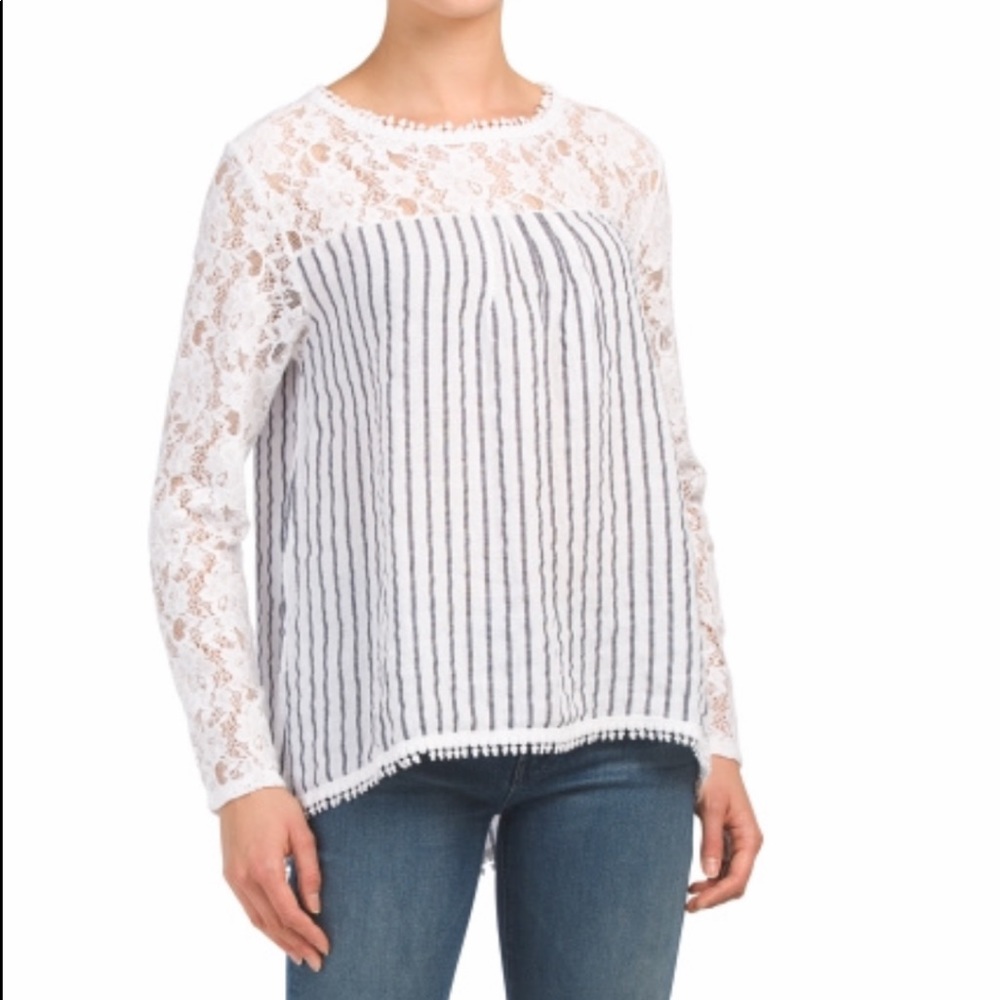 Lungo l’arno made in Italy striped linen lace top